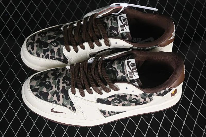 All categories Air Jordan Jordan series basketball shoes Air Jordan 1 Low High-end customized low-top sneakers Travis Scott x Fragment Design x Air Jordan 1 Low OG SP AJ1 Joe 1 Bape co-branded rice brown camouflage low-top cultural casual sneakers XS2024-019